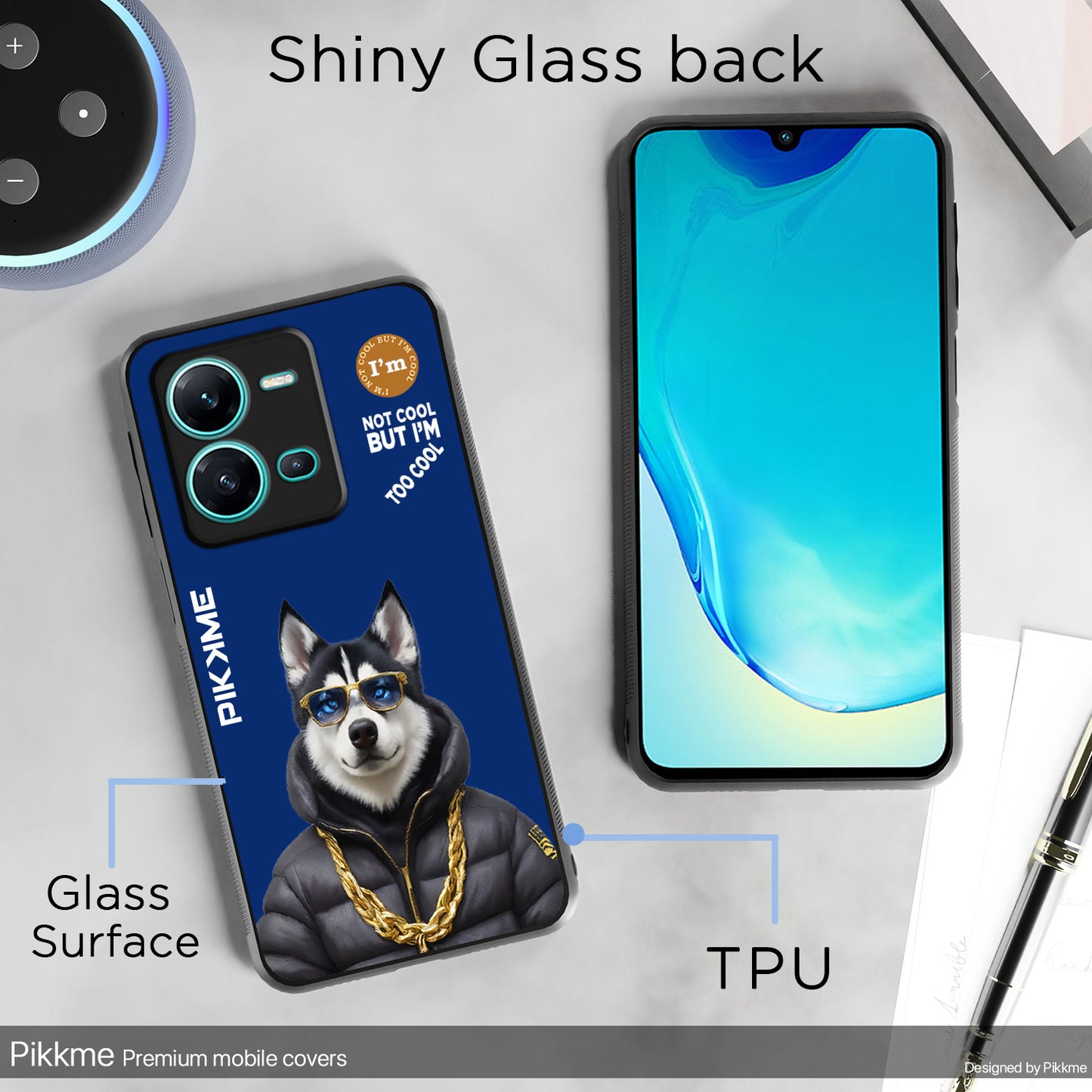 Pikkme Back Cover Pc Tpu + Printed Cool Funky Stylish Blue Dog Swag Raised Edges Camera Protection |Bumper Case For Vivo V25 5G (Design 08)