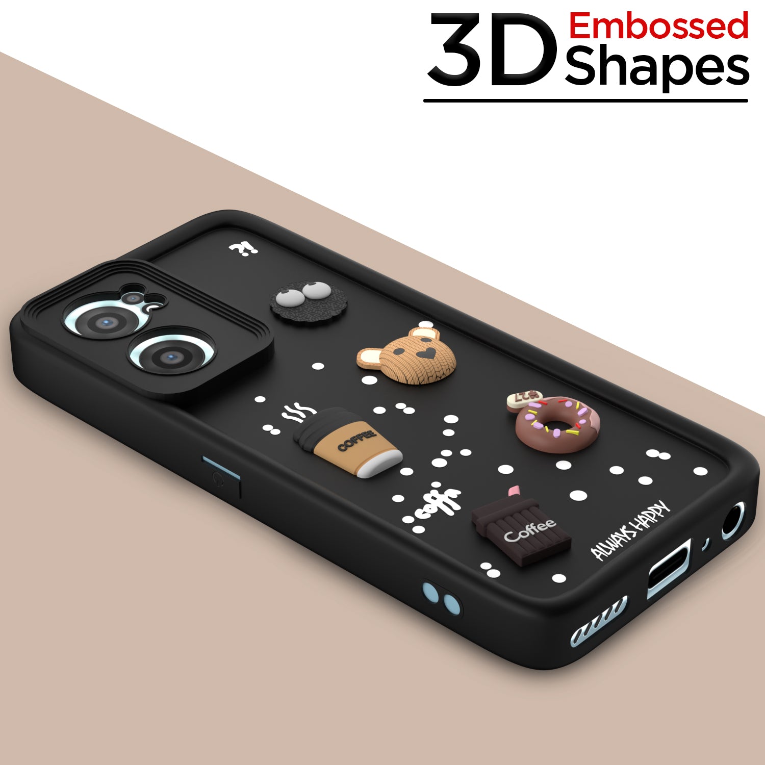Pikkme Oneplus Nord Ce 2 5G Cute Fun Cartoon 3D Bear Coffee Back Cover (Black)