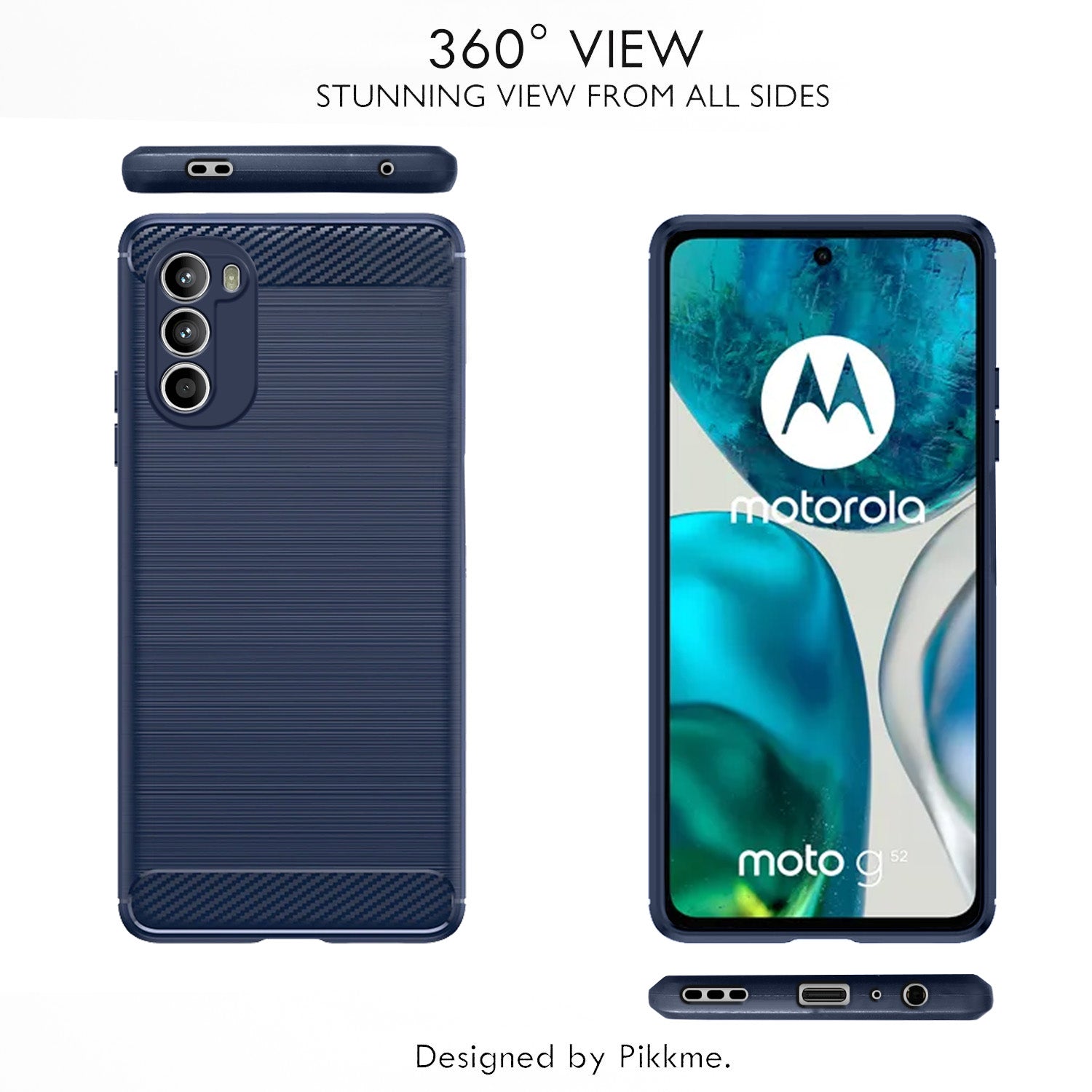 Pikkme Moto G52 / G82 5G  Hybrid Carbon Fiber Back Cover (Blue)