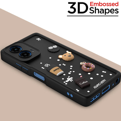 Pikkme Motorola Moto G45 5G Cute Fun Cartoon 3D Bear Coffee Back Cover (Black)
