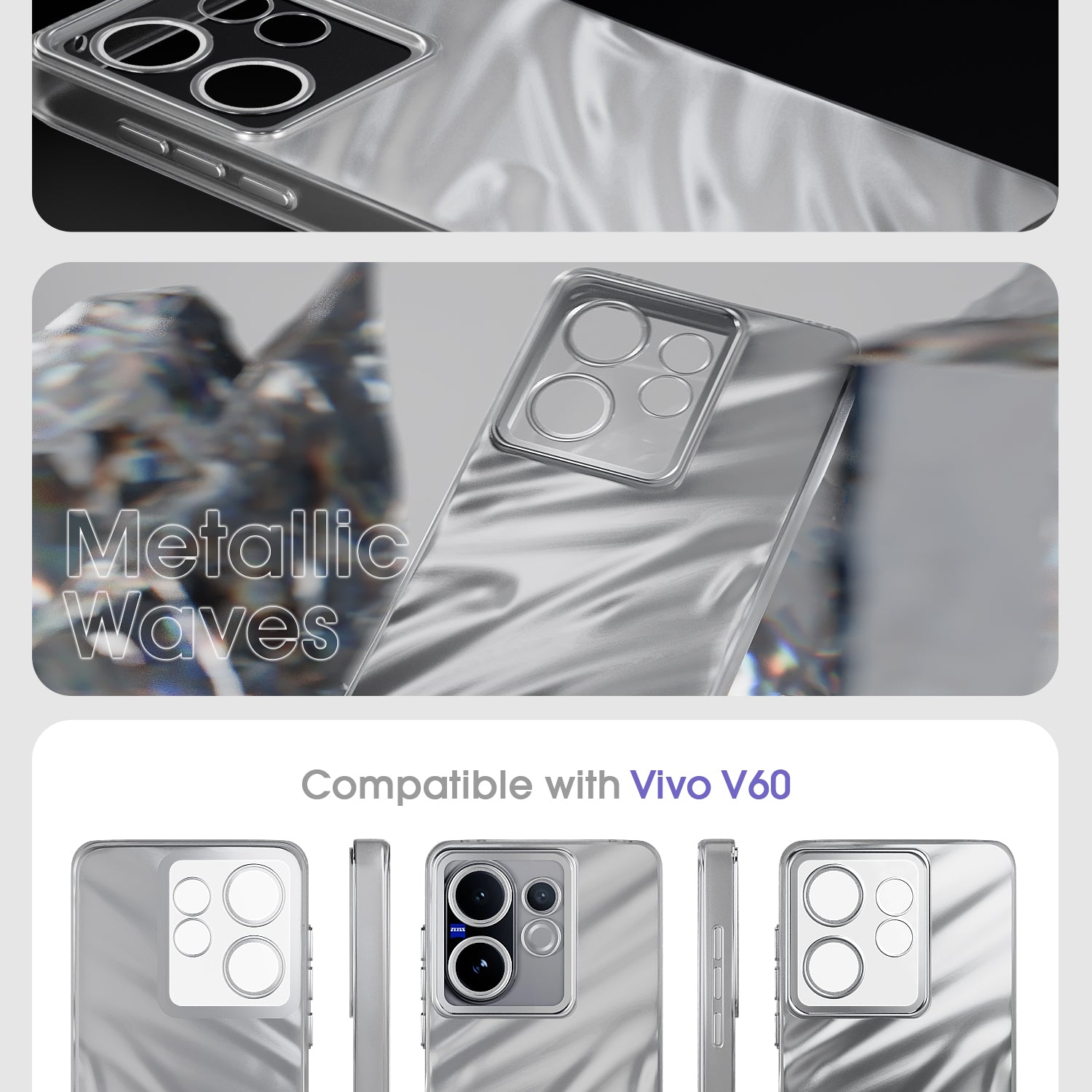 Pikkme Vivo V60 5G / Vivo T4 Pro 5G Swirl Design Silver Forest Back Cover  (Silver)