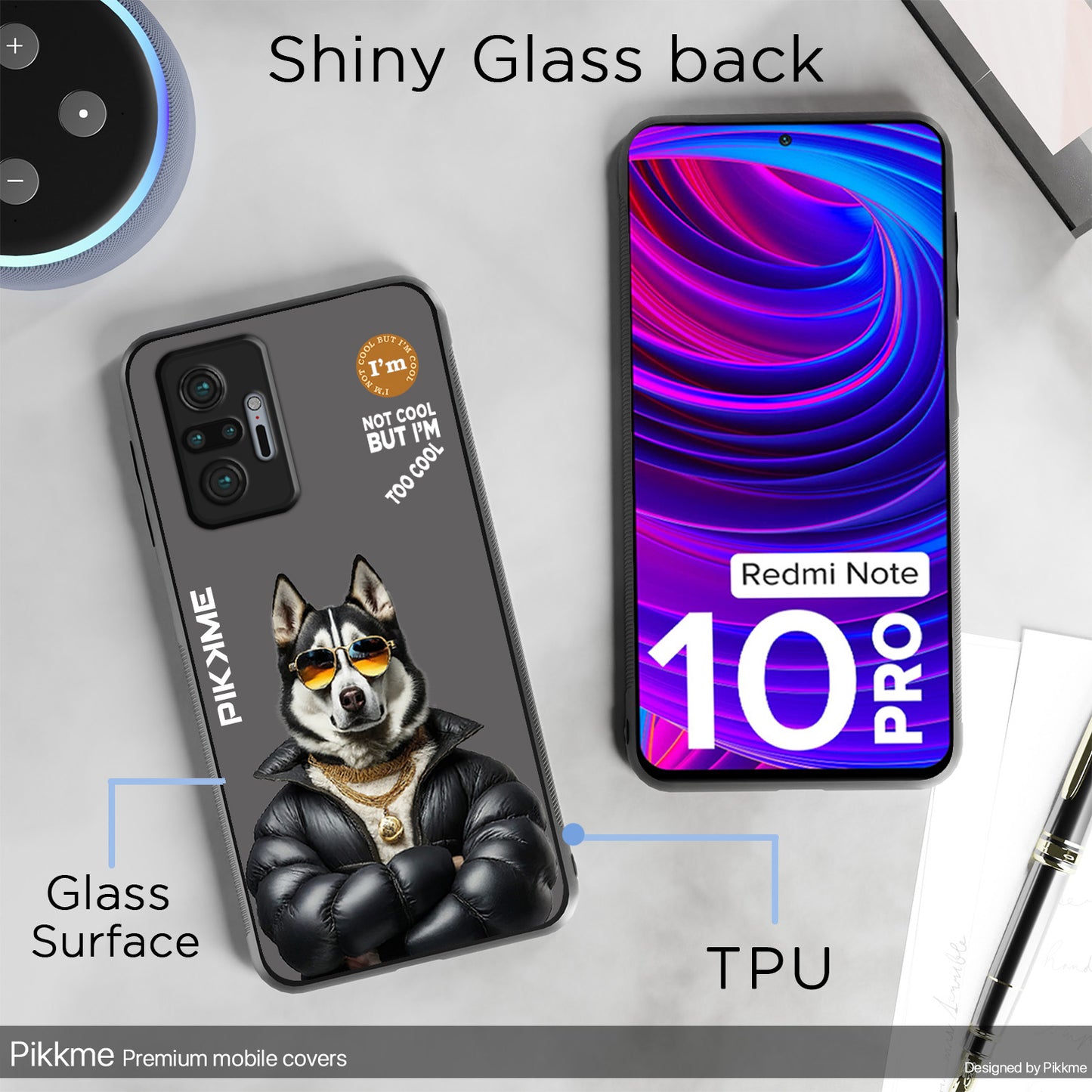 Pikkme Back Cover Pc Tpu + Printed Cool Funky Stylish Grey Dog Swag Raised Edges Camera Protection |Bumper Case For Redmi Note 10 Pro (Design 02)