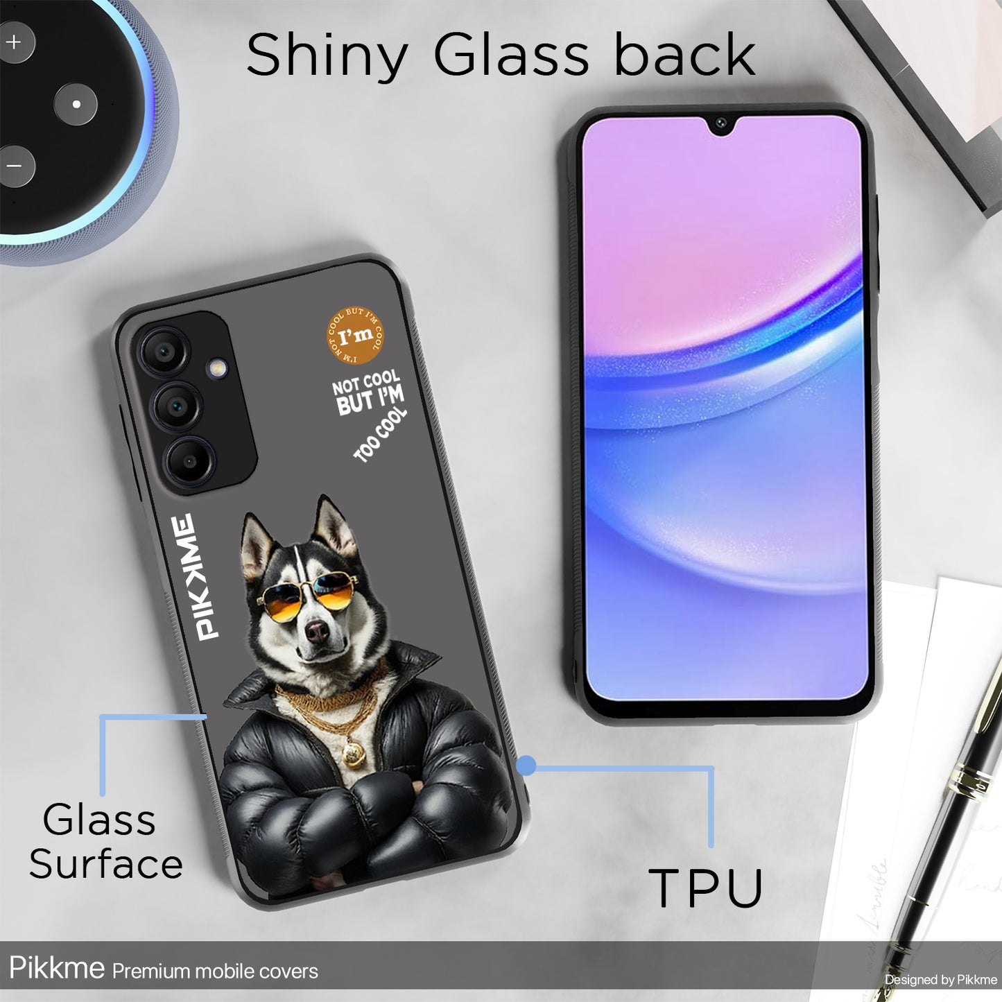 Pikkme Back Cover Pc Tpu + Printed Cool Funky Stylish Grey Dog Swag Raised Edges Camera Protection |Bumper Case For Samsung Galaxy A15 (Design 02)