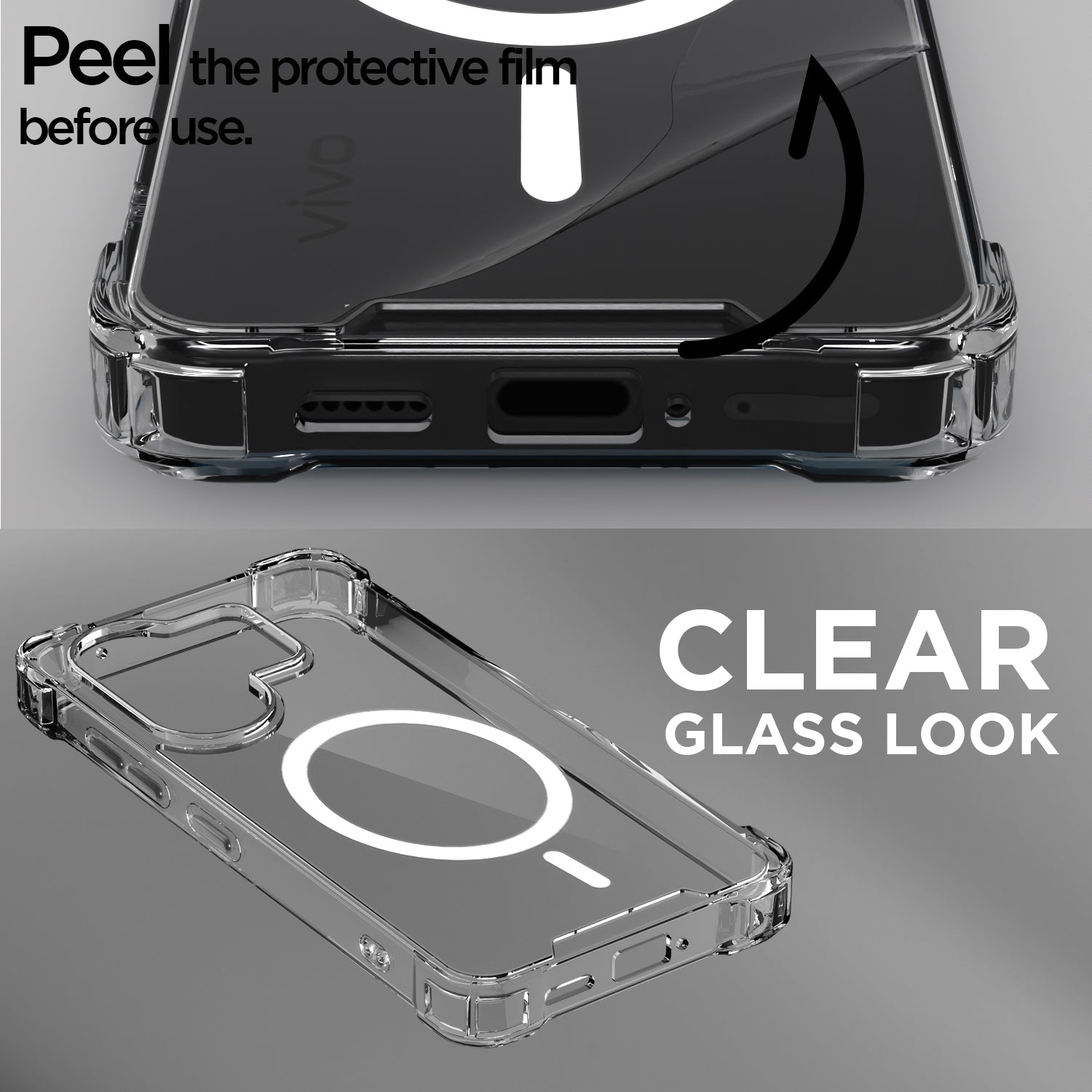 Pikkme Vivo X200 FE 5G Mag-Safe Shockproof PC + TPU Back Cover (Transparent)