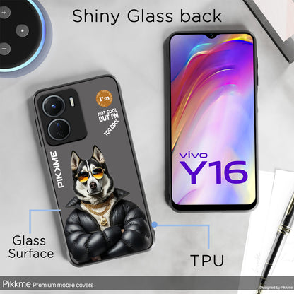 Pikkme Back Cover Pc Tpu + Printed Cool Funky Stylish Grey Dog Swag Raised Edges Camera Protection |Bumper Case For Vivo Y16 (Design 02)