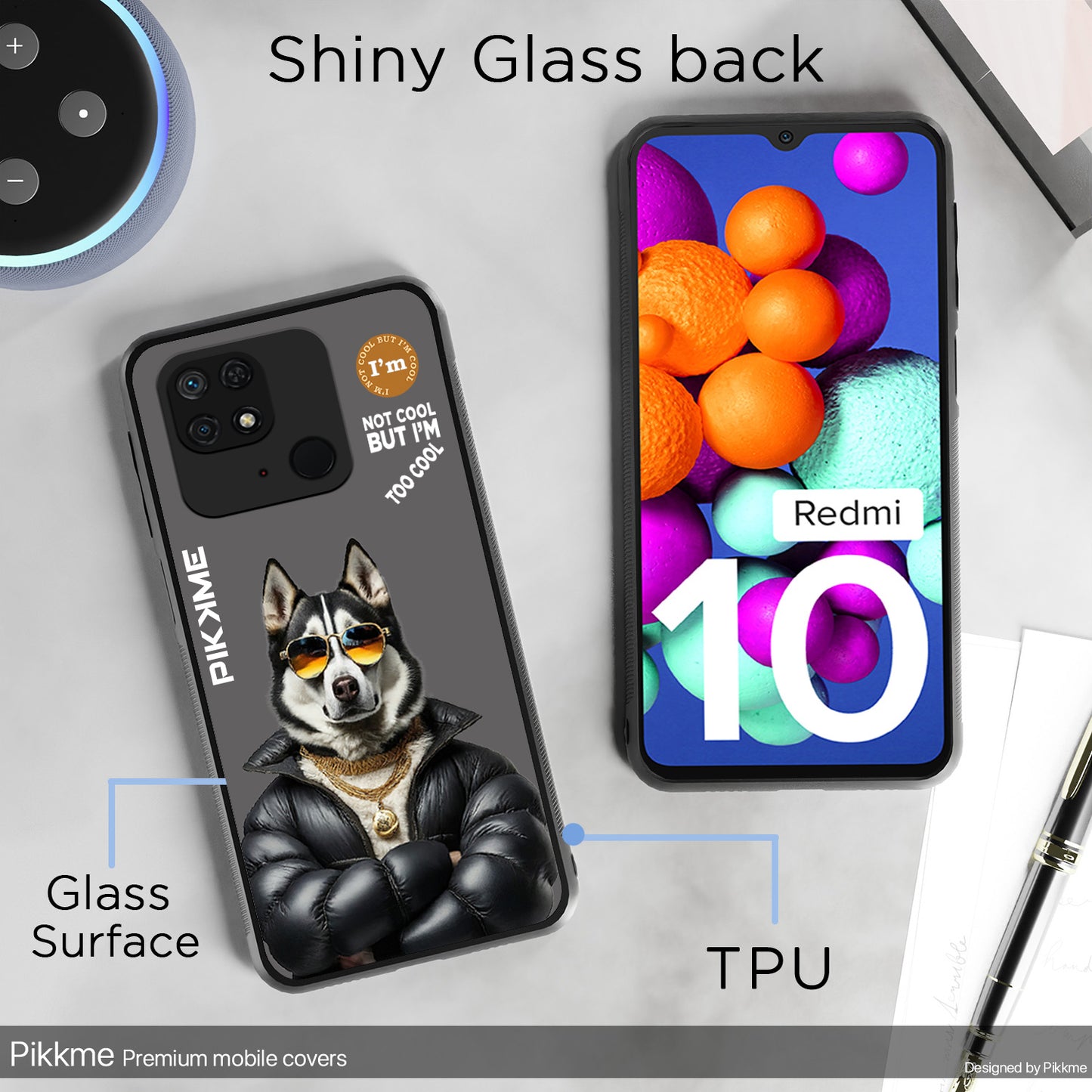 Pikkme Back Cover Pc Tpu + Printed Cool Funky Stylish Grey Dog Swag Raised Edges Camera Protection |Bumper Case For Redmi 10 (Design 02)