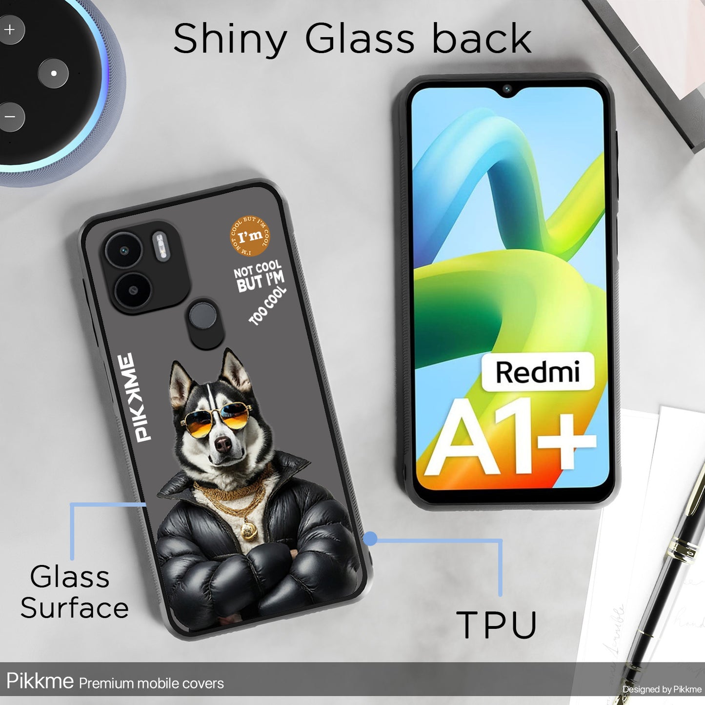 Pikkme Back Cover Pc Tpu + Printed Cool Funky Stylish Grey Dog Swag Raised Edges Camera Protection |Bumper Case For Redmi A1 Plus (Design 02)