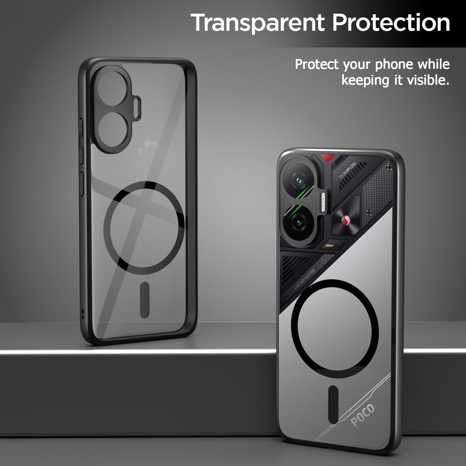 Pikkme Poco F7 5G Eagle 2 Mag-Safe Shockproof Hard Transparent Back Cover (Black)