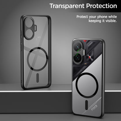 Pikkme Poco F7 5G Eagle 2 Mag-Safe Shockproof Hard Transparent Back Cover (Black)