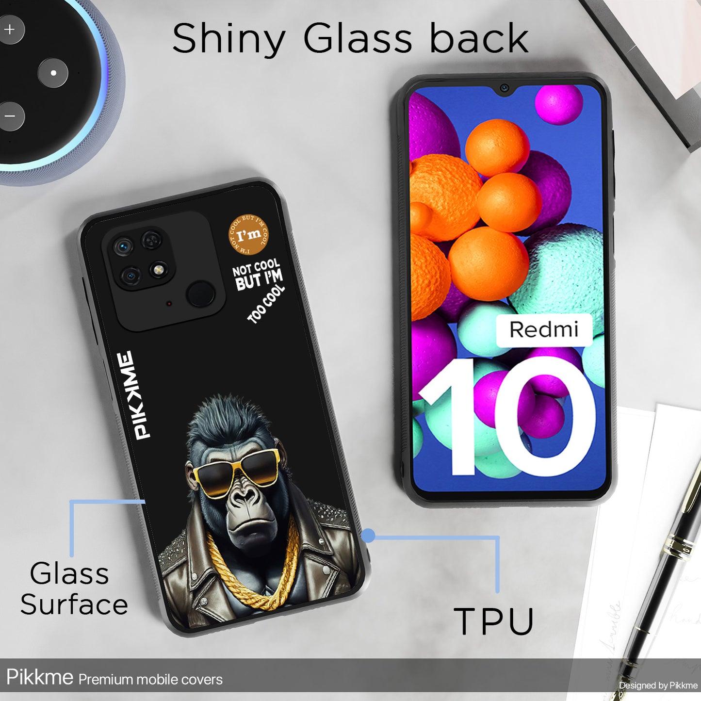 Pikkme Back Cover Pc Tpu + Printed Cool Funky Stylish Black Gorilla Swag Raised Edges Camera Protection |Bumper Case For Redmi 10 (Design 07)