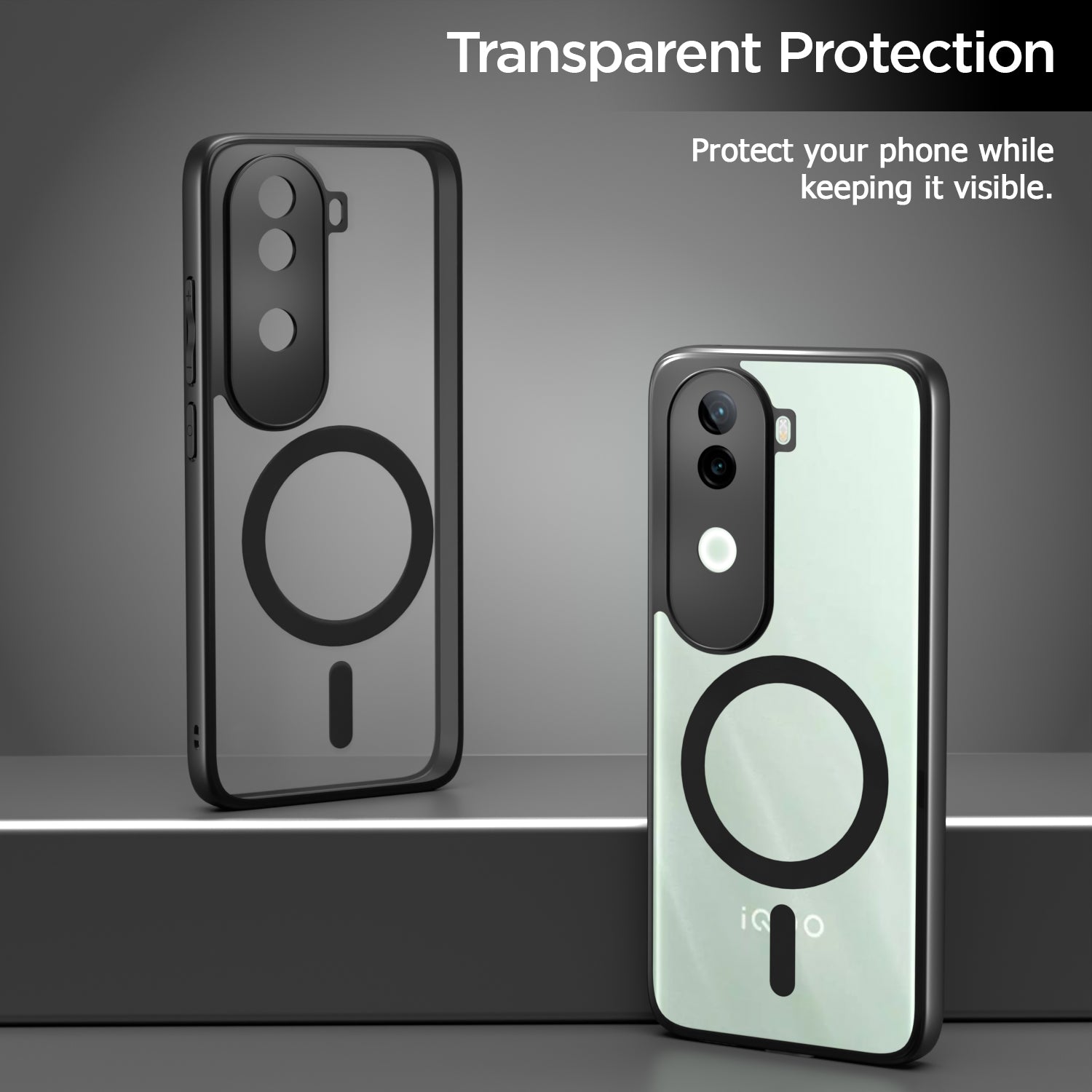 Pikkme Vivo V40e / iQOO Z9s 5G Eagle 2 Mag-Safe Shockproof Hard Transparent Back Cover (Black)