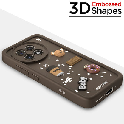 Pikkme OnePlus 13R 5G Cute Fun Cartoon 3D Bear Coffee Back Cover (Brown)