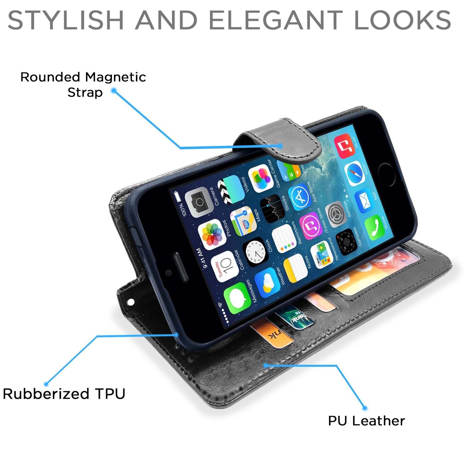 Pikkme iPhone 5 / 5s / Se Vintage Flip Cover (Black )