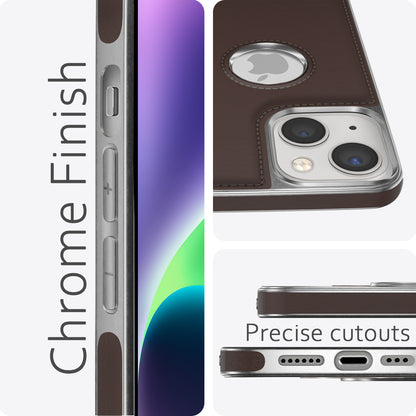 Pikkme iPhone 14 Plus Silver Electroplated Chrome Leather Back Cover (Coffee)