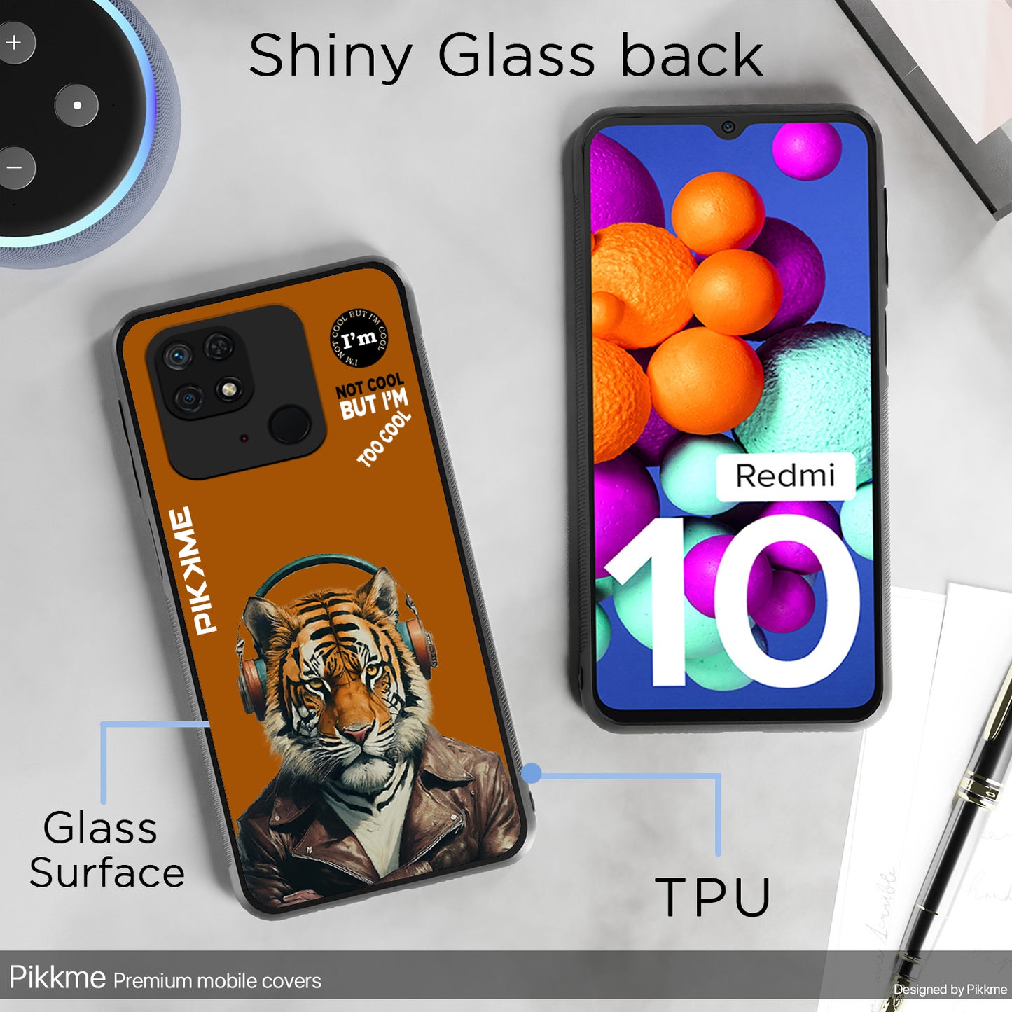 Pikkme Back Cover Pc Tpu + Printed Cool Funky Stylish Brown Tiger Swag Raised Edges Camera Protection |Bumper Case For Redmi 10 (Design 09)