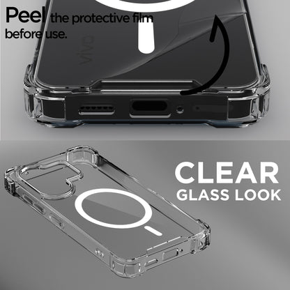Pikkme Vivo V60 5G Mag-Safe Shockproof PC + TPU Back Cover (Transparent)