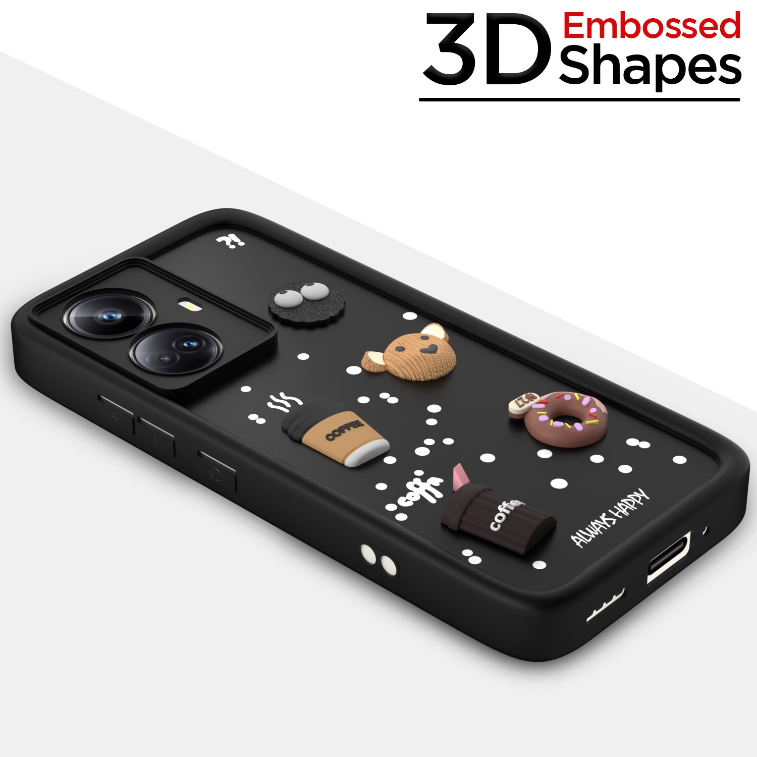 Pikkme Realme 10 Pro Plus 5G Cute Fun Cartoon 3D Bear Coffee Back Cover (Black)