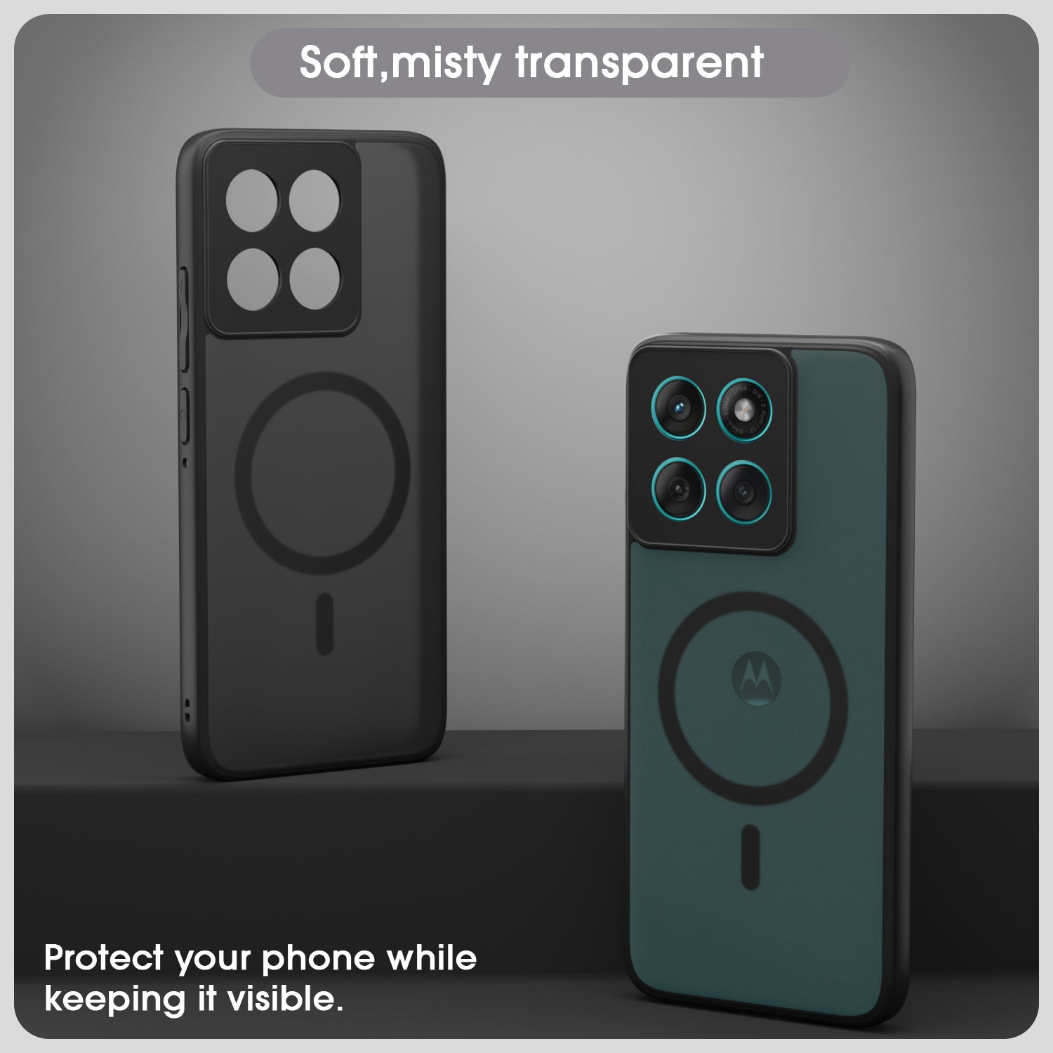 Pikkme Motorola Moto Edge 60 5G / Motorola Moto Edge 60 Fusion 5G Eagle 2 Mag-Safe Smoke Shockproof Hard Transparent Back Cover (Black)