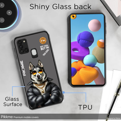 Pikkme Back Cover Pc Tpu + Printed Cool Funky Stylish Grey Dog Swag Raised Edges Camera Protection |Bumper Case For Samsung Galaxy A21S (Design 02)