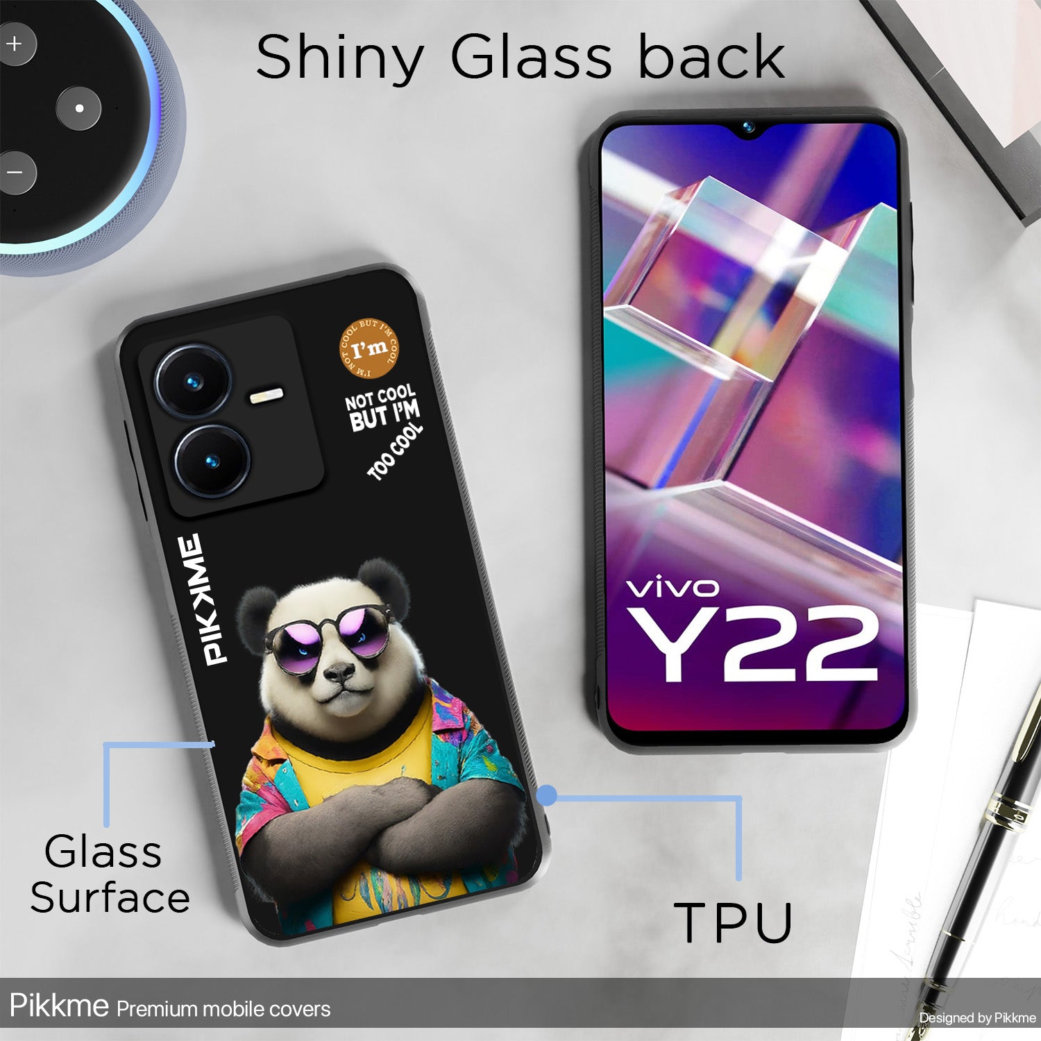 Pikkme Black Panda Swag  Vivo Y22 Nim2 Back Cover (Design 05)