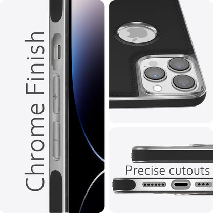 Pikkme iPhone 14 Pro Silver Electroplated Chrome Leather Back Cover (Black)