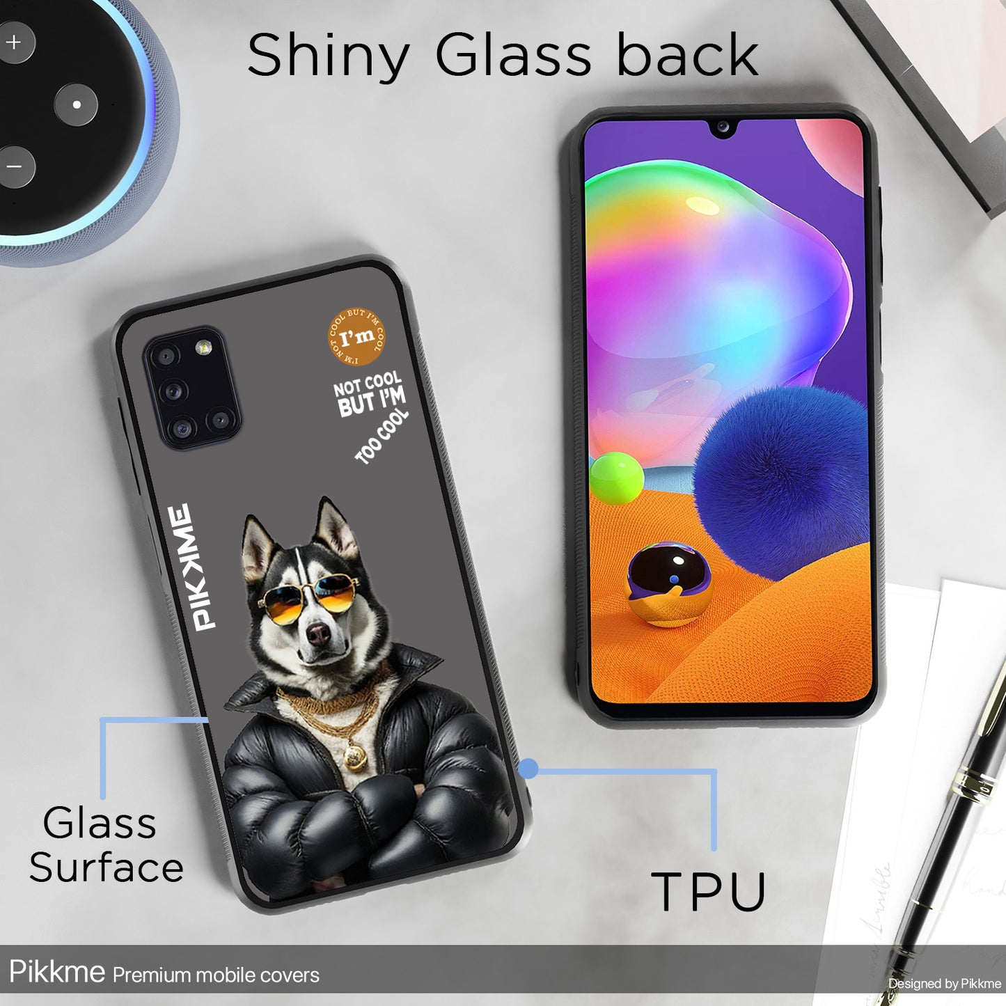 Pikkme Back Cover Pc Tpu + Printed Cool Funky Stylish Grey Dog Swag Raised Edges Camera Protection |Bumper Case For Samsung Galaxy A31 (Design 02)