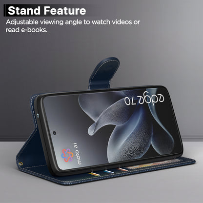 Pikkme Motorola Moto Edge 70 5G Double Contrast Leather Finish Flip Cover (Blue)