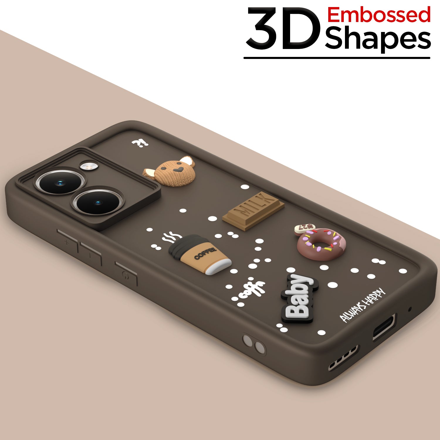 Pikkme Realme P3 Ultra 5G Cute Fun Cartoon 3D Bear Coffee Back Cover (Brown)