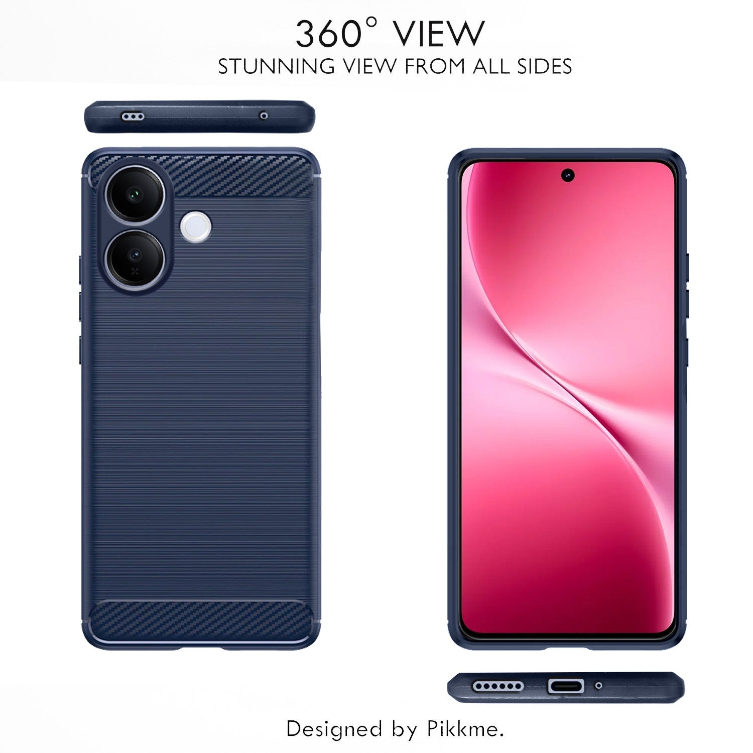 Pikkme Vivo V60 Lite 5G Hybrid Carbon Fiber Back Cover (Blue)