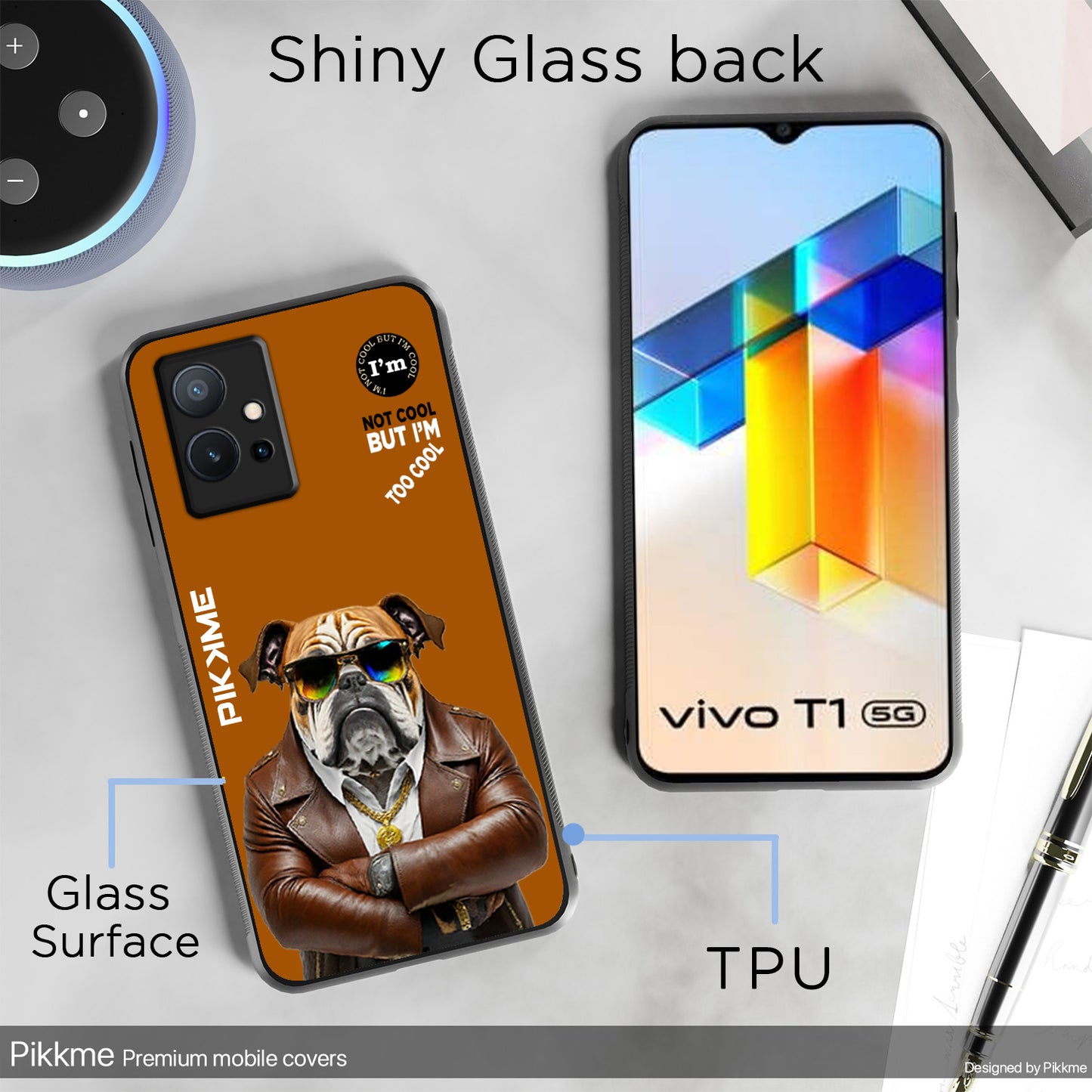 Pikkme Back Cover Pc Tpu + Printed Cool Funky Stylish Brown Dog Swag Raised Edges Camera Protection |Bumper Case For Vivo T1 5G (Design 10)