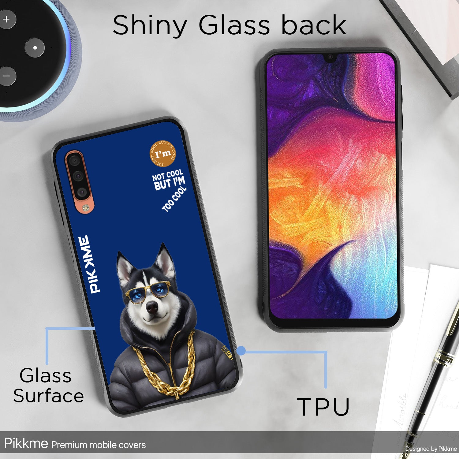 Pikkme Stylish Blue Dog Swag Samsung Galaxy A50 Back Cover (Design 08)