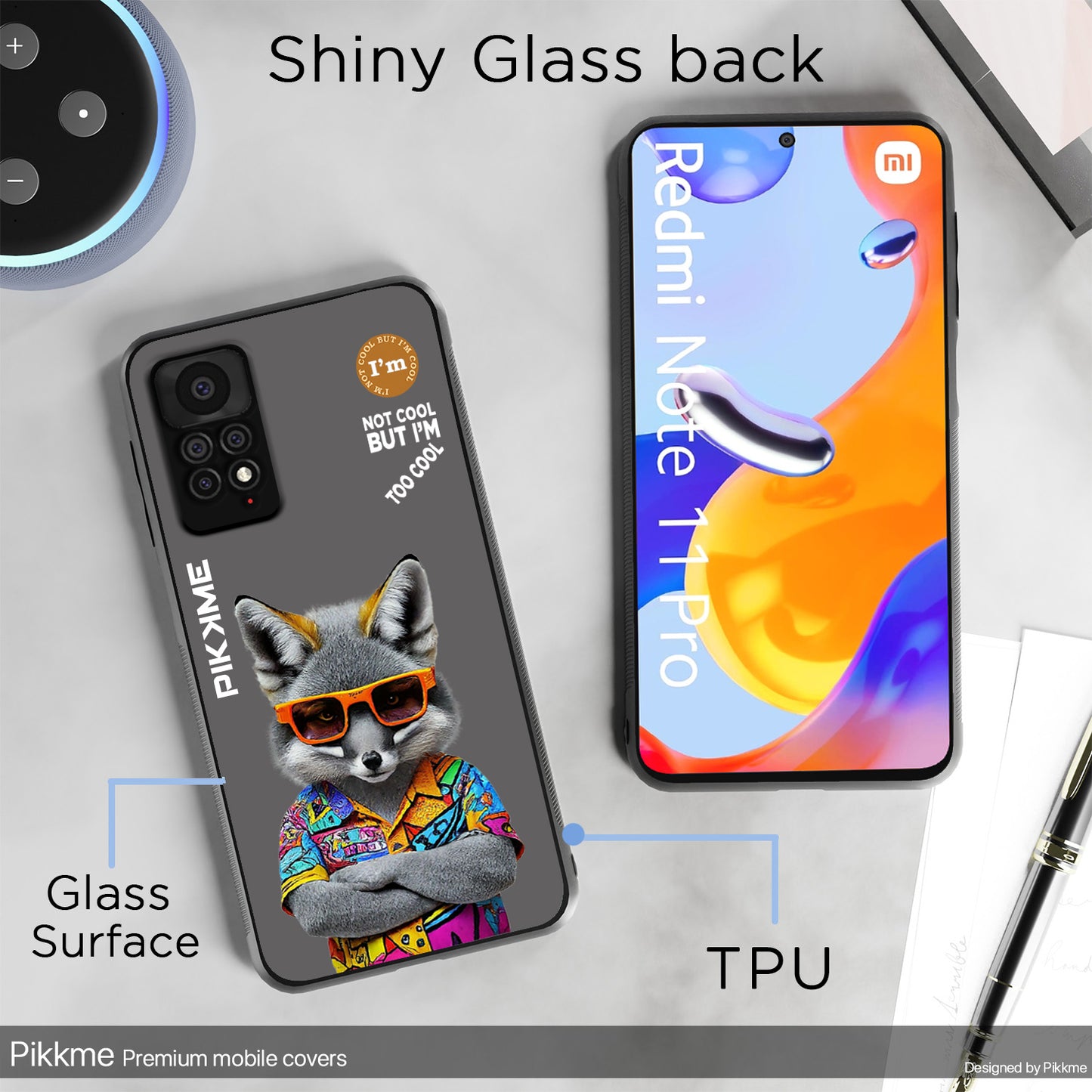 Pikkme Back Cover Pc Tpu + Printed Cool Funky Stylish Grey Wolf Swag Raised Edges Camera Protection |Bumper Case For Redmi Note 11 Pro (Design 01)