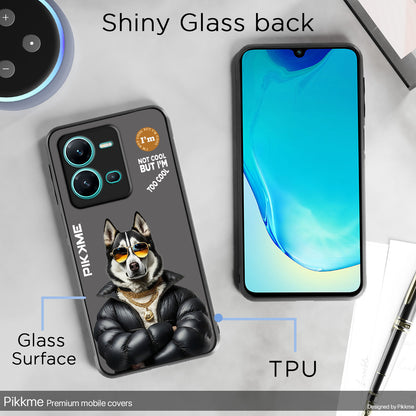 Pikkme Back Cover Pc Tpu + Printed Cool Funky Stylish Grey Dog Swag Raised Edges Camera Protection |Bumper Case For Vivo V25 5G (Design 02)