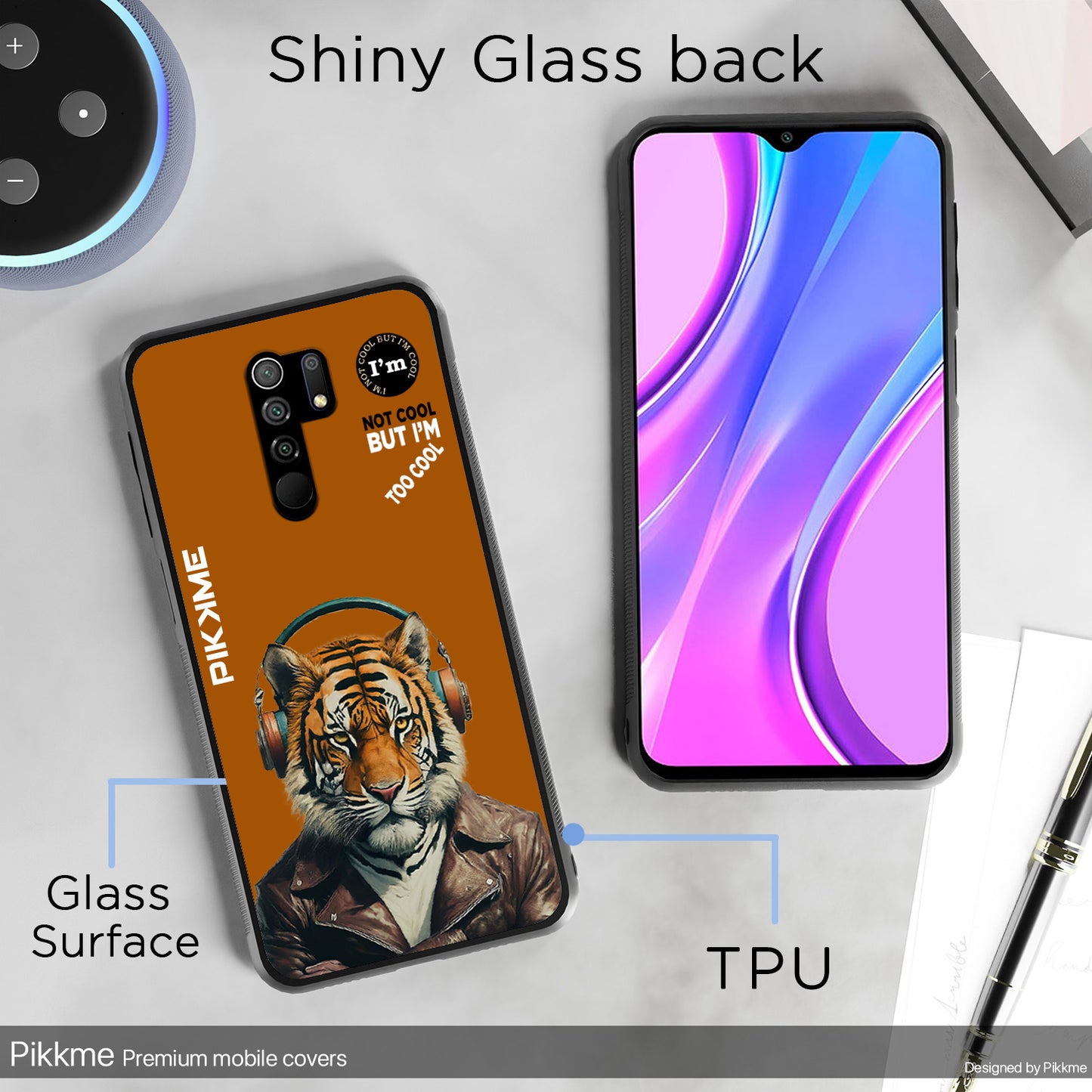 Pikkme Back Cover Pc Tpu + Printed Cool Funky Stylish Brown Tiger Swag Raised Edges Camera Protection |Bumper Case For Redmi 9 Prime (Design 09)