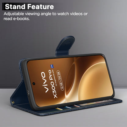 Pikkme Vivo X300 Pro 5G Double Contrast Leather Finish Flip Cover (Blue)