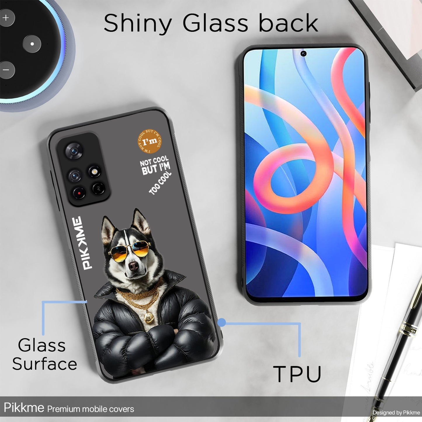 Pikkme Back Cover Pc Tpu + Printed Cool Funky Stylish Grey Dog Swag Raised Edges Camera Protection |Bumper Case For Redmi Note 11T (Design 02)