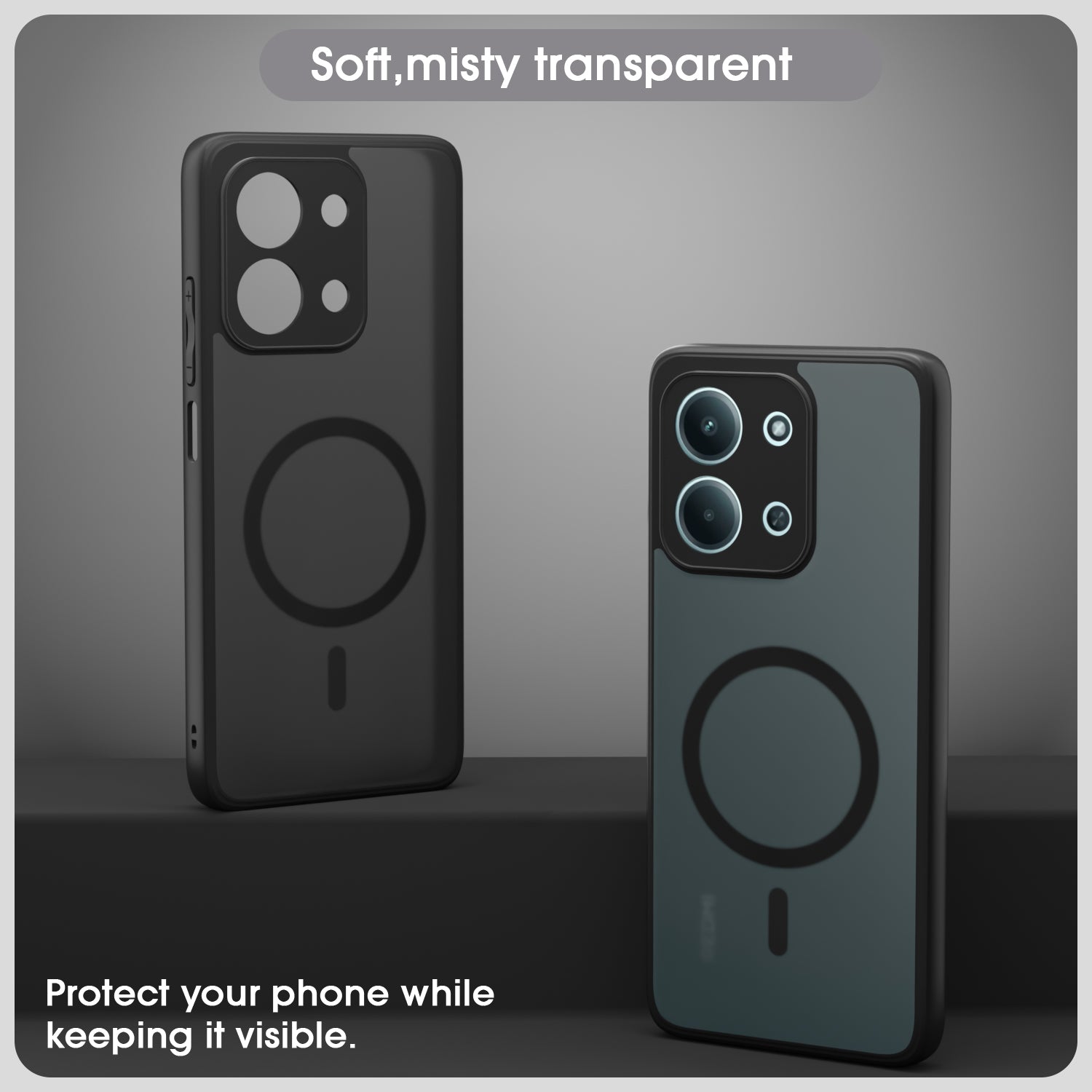 Pikkme Redmi 15c 5G Eagle 2 Mag-Safe Smoke Shockproof Hard Transparent Back Cover (Black)