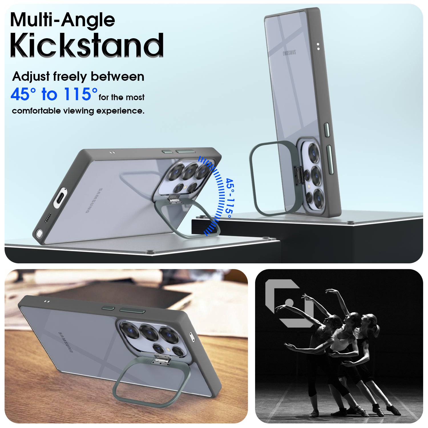 Pikkme Samsung Galaxy S25 Ultra 5G Bracket Stand Case with Camera Protection Rings Bumper case (Grey)