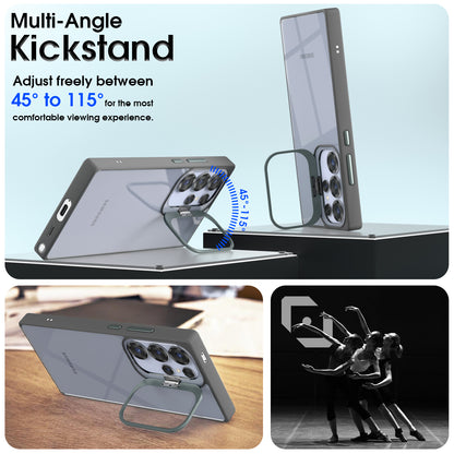 Pikkme Samsung Galaxy S25 Ultra 5G Bracket Stand Case with Camera Protection Rings Bumper case (Grey)