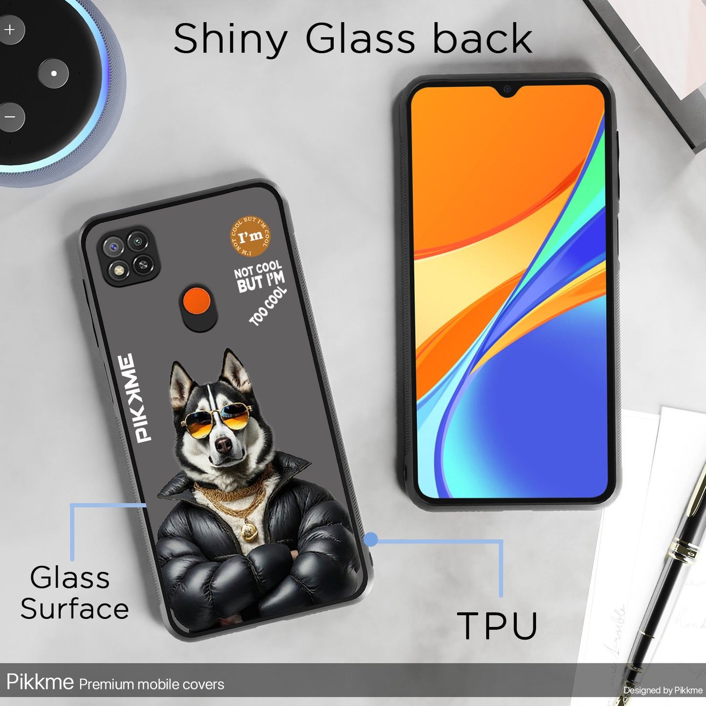 Pikkme Back Cover Pc Tpu + Printed Cool Funky Stylish Grey Dog Swag Raised Edges Camera Protection |Bumper Case For Redmi 9 (Design 02)