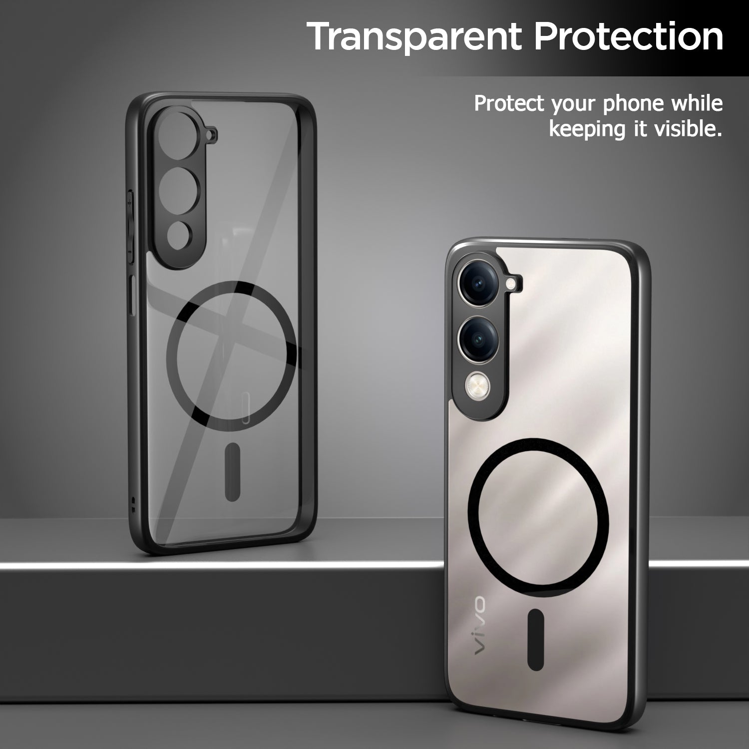 Pikkme Vivo T4 lite 5G / IQOO Z10 lite 5G / Vivo Y04 4G / Vivo Y19 5G Eagle 2 Mag-Safe Shockproof Hard Transparent Back Cover (Black)