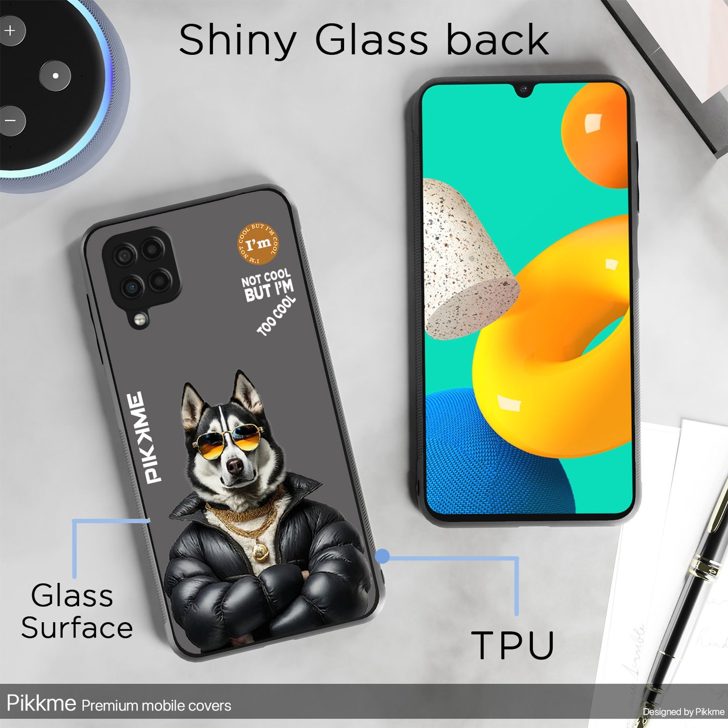 Pikkme Back Cover Pc Tpu + Printed Cool Funky Stylish Grey Dog Swag Raised Edges Camera Protection |Bumper Case For Samsung Galaxy M12 (Design 02)