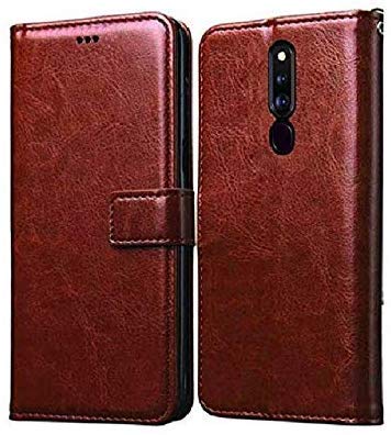 Oppo F11 Pro Wallet flip cover in brown by Pikkme