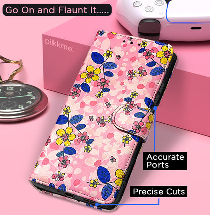 Pikkme Oppo Reno 12 5G Flower Flip Cover (Pink)