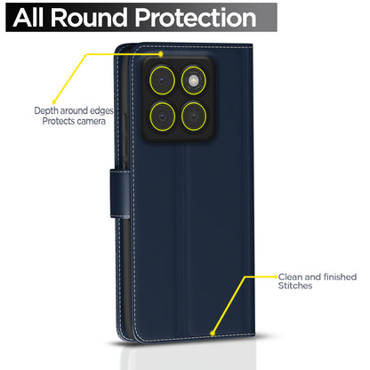 Pikkme Motorola Moto Edge 70 5G Double Contrast Leather Finish Flip Cover (Blue)
