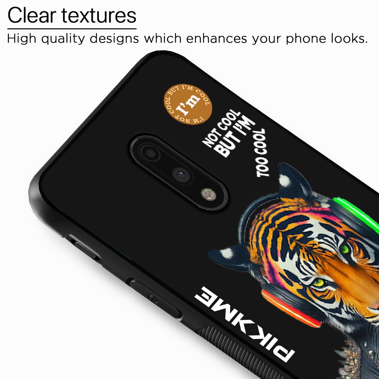 Pikkme Back Cover Pc Tpu + Printed Cool Funky Stylish Black Tiger Swag Raised Edges Camera Protection |Bumper Case For OnePlus 7 (Design 06)