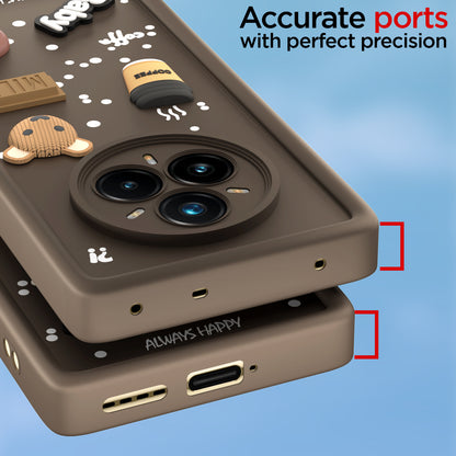 Pikkme Realme 14 Pro Plus 5G / Realme P3 Pro 5G Cute Fun Cartoon 3D Bear Coffee Back Cover (Brown)