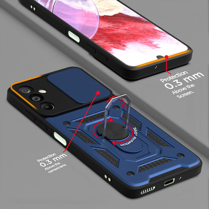 Pikkme Samsung Galaxy M16 5G Sliding Camera Shield & Stand D10 Tough Armor Back Cover (Blue)