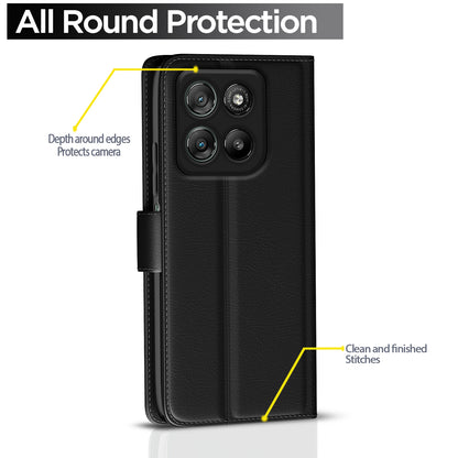Pikkme Motorola Moto G67 Power 5G / G57 Power 5G Premium Leather Finish Vintage Flip Cover (Black)