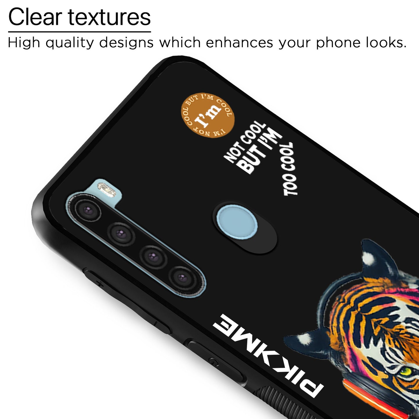 Pikkme Back Cover Pc Tpu + Printed Cool Funky Stylish Black Tiger Swag Raised Edges Camera Protection |Bumper Case For Redmi Note 8 (Design 06)